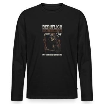 wollte ich schon immer was mit Menschen machen - Männer Premium Bio Langarmshirt - Schwarz - Vorne - Nico (187cm)