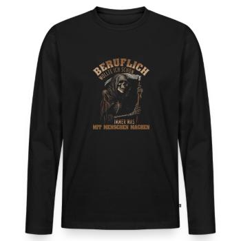 wollte ich schon immer was mit Menschen machen - Männer Premium Bio Langarmshirt - Schwarz - Vorne - Nico (187cm)