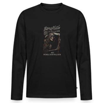 wollte ich schon immer was mit Menschen machen - Männer Premium Bio Langarmshirt - Schwarz - Vorne - Nico (187cm)