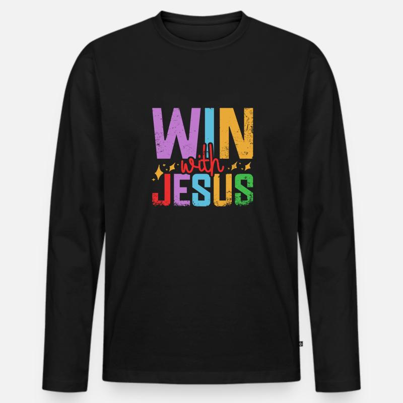 Vbs-kader Gewinnen Mit Jesus Christus - Männer Premium Bio Langarmshirt - Schwarz