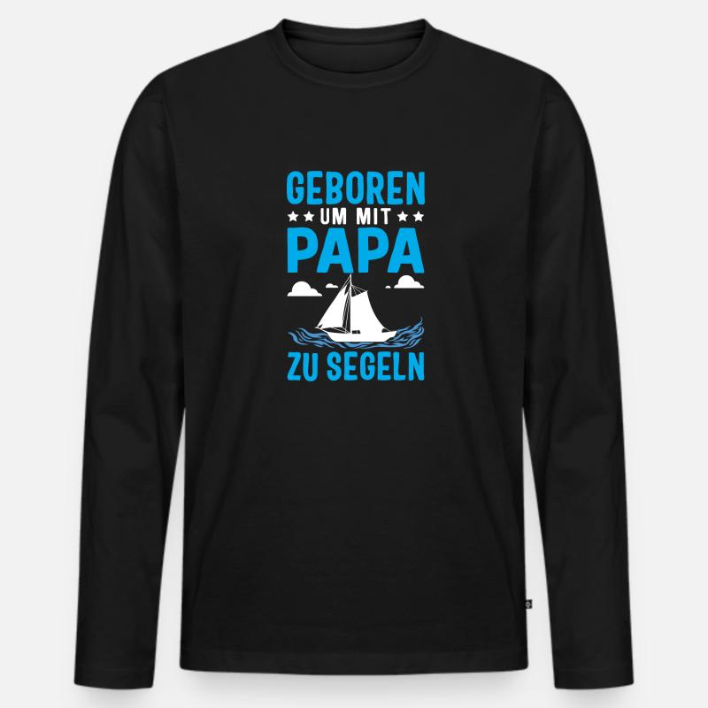 Papa Segelboot Meer Kind - Männer Premium Bio Langarmshirt - Schwarz