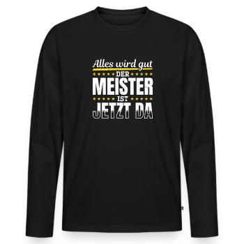 Alles wird gut, der Meister ist jetzt da - Männer Premium Bio Langarmshirt - Schwarz - Vorne - Nico (187cm)