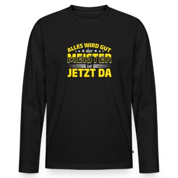 Alles wird gut, der Meister ist jetzt da - Männer Premium Bio Langarmshirt - Schwarz - Vorne - Nico (187cm)