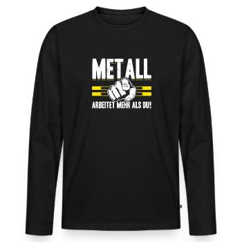 Metall arbeitet mehr als du - Handewrk Outfit - Männer Premium Bio Langarmshirt - Schwarz - Vorne - Nico (187cm)
