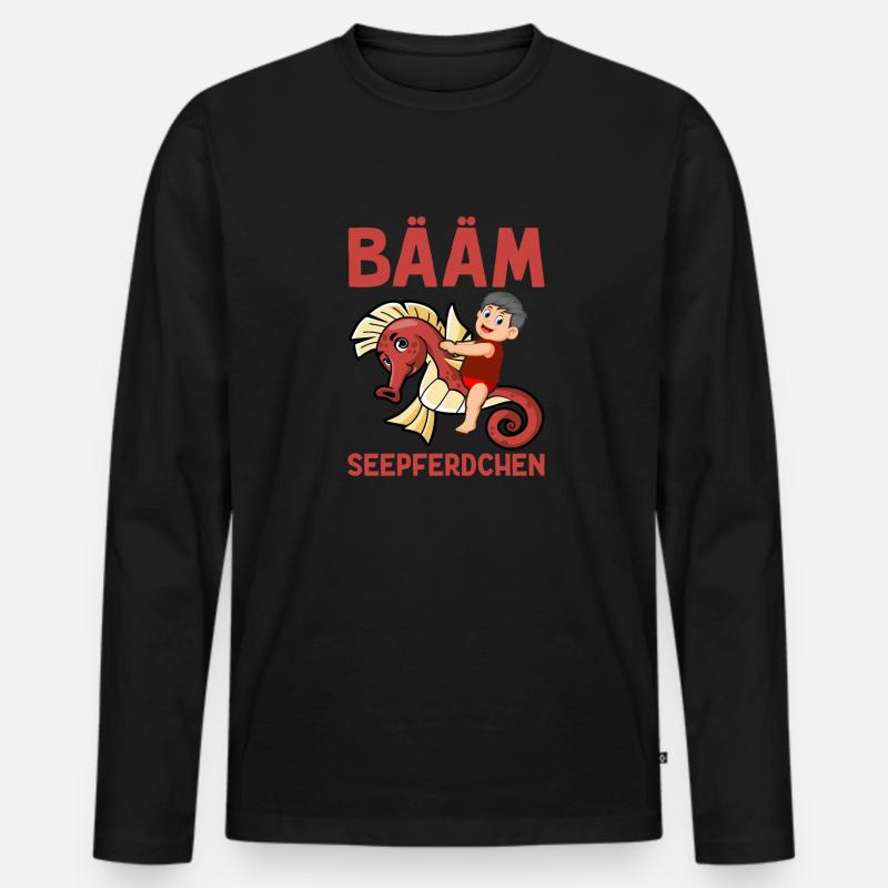 BÄÄM Seepferdchen Frühschwimmer - Männer Premium Bio Langarmshirt - Schwarz
