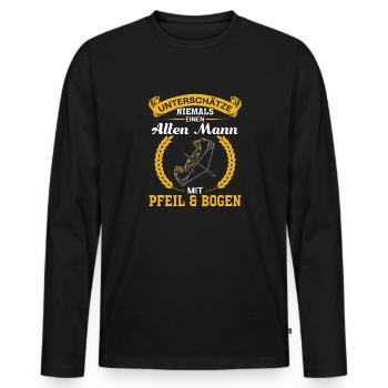 Unterschätze niemals einen Mann mit Pfeil & Bogen - Männer Premium Bio Langarmshirt - Schwarz - Vorne - Nico (187cm)