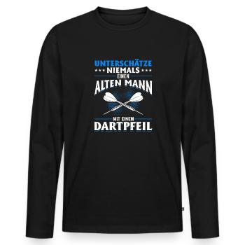 Unterschätze niemals ein Mann mit einem Dartpfeil - Männer Premium Bio Langarmshirt - Schwarz - Vorne - Nico (187cm)