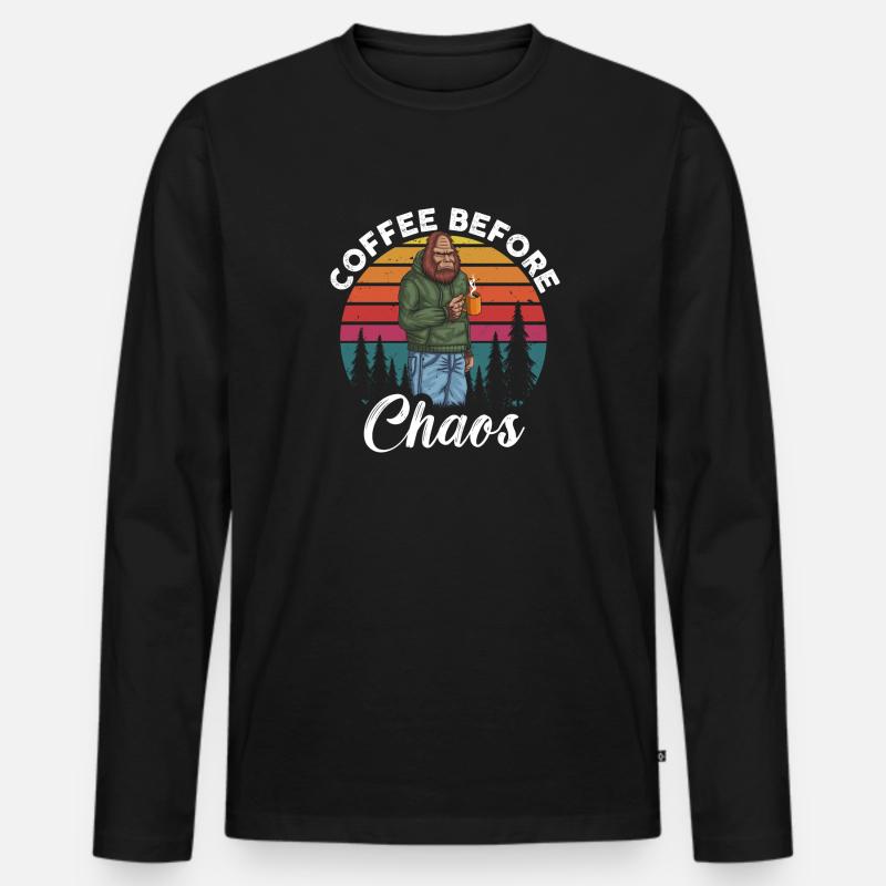Kaffee Vor Chaos Retro - Männer Premium Bio Langarmshirt - Schwarz