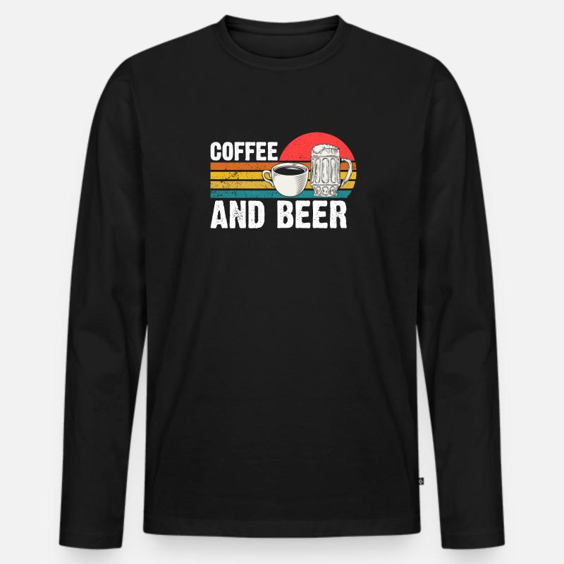 Kaffee Und Bier Retro - Männer Premium Bio Langarmshirt - Schwarz