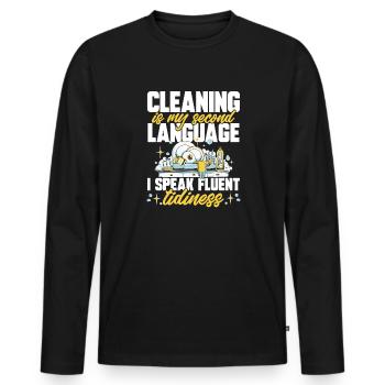 Aide domestique, femme de ménage, femme de ménage - T-shirt manches longues Premium bio Homme - noir - Devant - Nico (187cm)