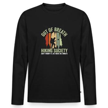 Funny Hiker Out of Breath Hiking Society - Männer Premium Bio Langarmshirt - Schwarz - Vorne - Nico (187cm)