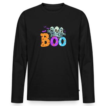 playful ghosts and the saying "BOO" - Men's Premium Organic Long Sleeve Shirt - black - Front - Nico (187cm)