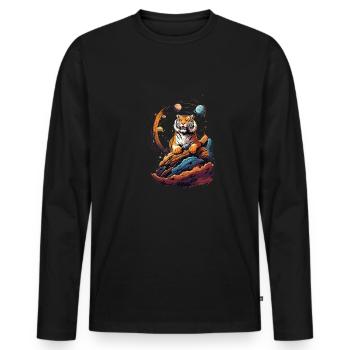 Tiger on the cliff in space - Solar System - Men's Premium Organic Long Sleeve Shirt - black - Front - Nico (187cm)