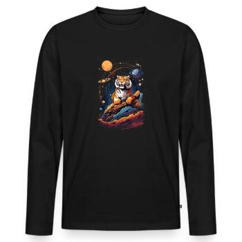 Tiger on the cliff in space - Solar System - Men's Premium Organic Long Sleeve Shirt - black - Front - Nico (187cm)