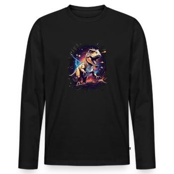 T-Rex on a rocky cliff in space - Men's Premium Organic Long Sleeve Shirt - black - Front - Nico (187cm)