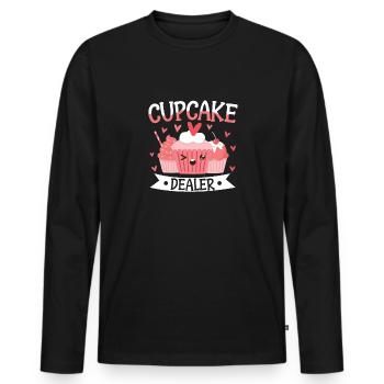 Chef pâtissier boulanger Cuisinier Joli marchand de cupcakes - T-shirt manches longues Premium bio Homme - noir - Devant - Nico (187cm)