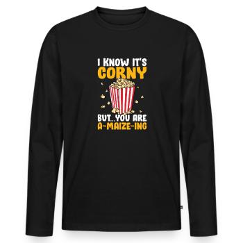 I Know It's Corny But You Are A Maize Ing Cinema S - Men's Premium Organic Long Sleeve Shirt - black - Front - Nico (187cm)