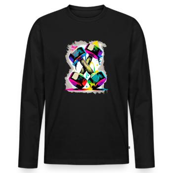 Krafttraining Kurzhanteln - Männer Premium Bio Langarmshirt - Schwarz - Vorne - Nico (187cm)