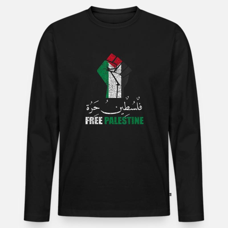 Free Palestine Faust - Männer Premium Bio Langarmshirt - Schwarz