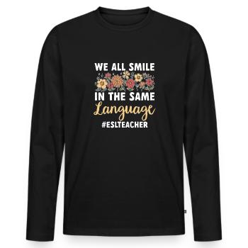 Professeur d’anglais langue seconde langue étrangère - T-shirt manches longues Premium bio Homme - noir - Devant - Nico (187cm)