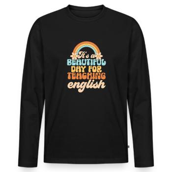 Professeur d’anglais langue seconde langue étrangère - T-shirt manches longues Premium bio Homme - noir - Devant - Nico (187cm)