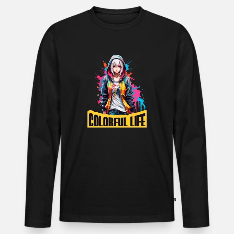 Anime Mädchen mit Farbflecken - Männer Premium Bio Langarmshirt - Schwarz