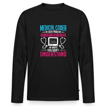 Spécialiste du codage de codeur médical - T-shirt manches longues Premium bio Homme - noir - Devant - Nico (187cm)