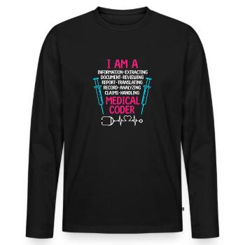 Spécialiste du codage de codeur médical - T-shirt manches longues Premium bio Homme - noir - Devant - Nico (187cm)