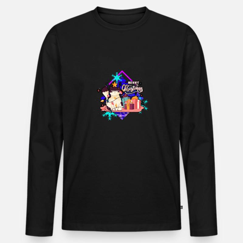 Verärgerte Katze am Baum - Männer Premium Bio Langarmshirt - Schwarz
