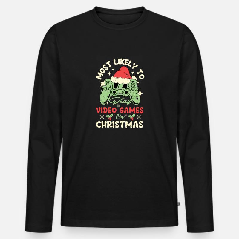 Weihnachten Zocker - Männer Premium Bio Langarmshirt - Schwarz