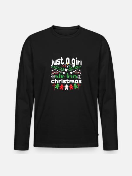 Mädchen Weihnachten - Männer Premium Bio Langarmshirt - Schwarz