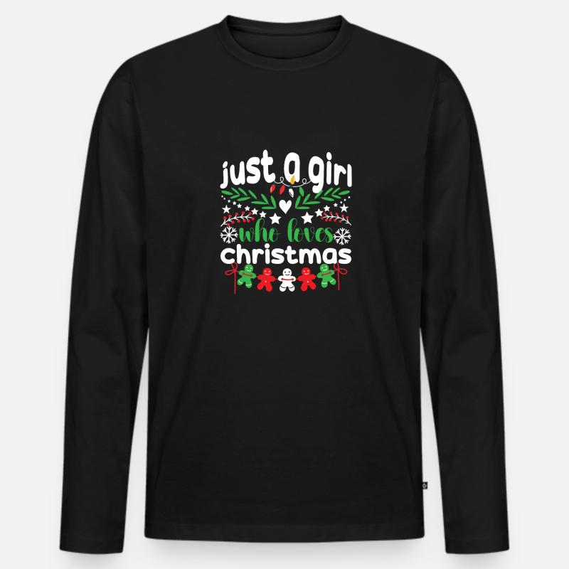 Mädchen Weihnachten - Männer Premium Bio Langarmshirt - Schwarz