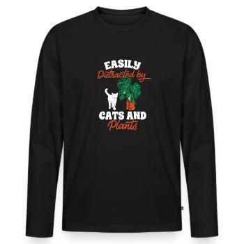 Monstera Deliciosa Albo Botanical Houseplant - Men's Premium Organic Long Sleeve Shirt - black - Front - Nico (187cm)