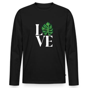 Monstera Deliciosa Albo Botanical Houseplant - Men's Premium Organic Long Sleeve Shirt - black - Front - Nico (187cm)
