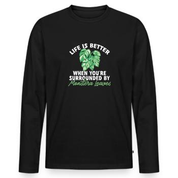 Monstera Deliciosa Albo Botanical Houseplant - Men's Premium Organic Long Sleeve Shirt - black - Front - Nico (187cm)