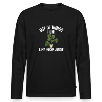 Monstera Deliciosa Albo Botanical Houseplant - Men's Premium Organic Long Sleeve Shirt - black - Front - Nico (187cm)