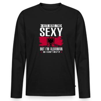 Drapeau albanais Aigle albanais Shqiponja - T-shirt manches longues Premium bio Homme - noir - Devant - Nico (187cm)