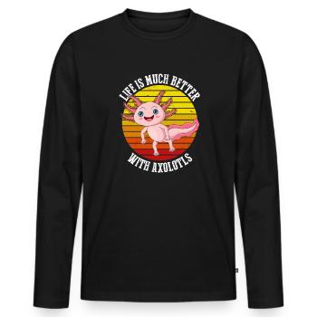 Das Leben Ist Mit Axolotls Im Retro Viel Besser - Männer Premium Bio Langarmshirt - Schwarz - Vorne - Nico (187cm)