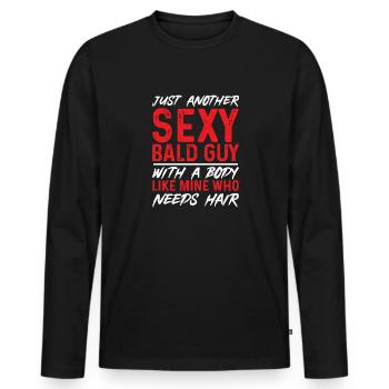 Tête chauve Calvitie Barbe Tête chauve - T-shirt manches longues Premium bio Homme - noir - Devant - Nico (187cm)