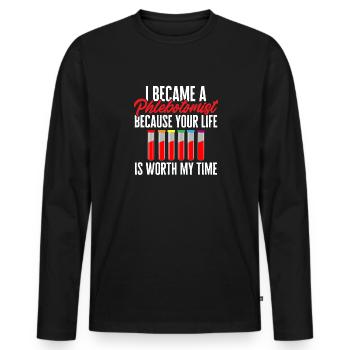Phlebotomy Blood Draw Blood Nurse - Men's Premium Organic Long Sleeve Shirt - black - Front - Nico (187cm)