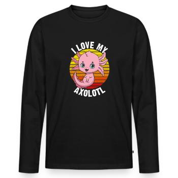 J’aime mon axolotl en t-shirt rétro - T-shirt manches longues Premium bio Homme - noir - Devant - Nico (187cm)