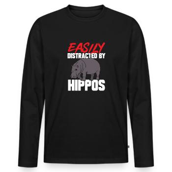 Hippopotame Hippopotame - T-shirt manches longues Premium bio Homme - noir - Devant - Nico (187cm)
