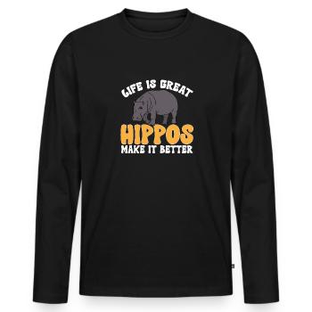 Hippopotame Hippopotame - T-shirt manches longues Premium bio Homme - noir - Devant - Nico (187cm)