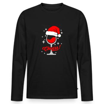 Winterlicher Weingenuss Weinglas mit Mütze - Männer Premium Bio Langarmshirt - Schwarz - Vorne - Nico (187cm)
