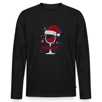 Winterlicher Weingenuss Weinglas mit Mütze - Männer Premium Bio Langarmshirt - Schwarz - Vorne - Nico (187cm)