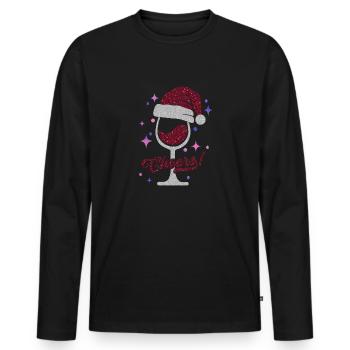 Winterlicher Weingenuss Weinglas mit Mütze - Männer Premium Bio Langarmshirt - Schwarz - Vorne - Nico (187cm)