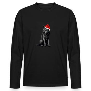 Wilder Weihnachtszauber: Wolf mit Mütze - Männer Premium Bio Langarmshirt - Schwarz - Vorne - Nico (187cm)