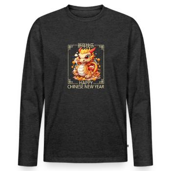 Year Of The Dragon Happy Chinese New Year 2024 - Men's Premium Organic Long Sleeve Shirt - heather anthracite - Front - Nico (187cm)