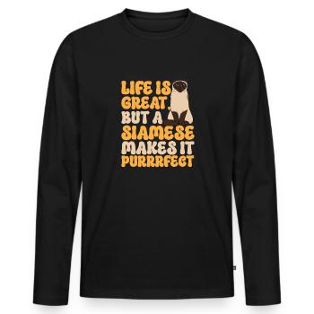 Siamkatze - Männer Premium Bio Langarmshirt - Schwarz - Vorne - Nico (187cm)