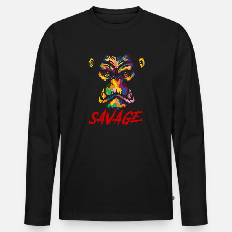 Savage Gorilla - Männer Premium Bio Langarmshirt - Schwarz